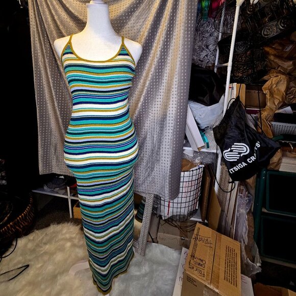 STRIPED MIDI DRESS - Picture 1 of 7